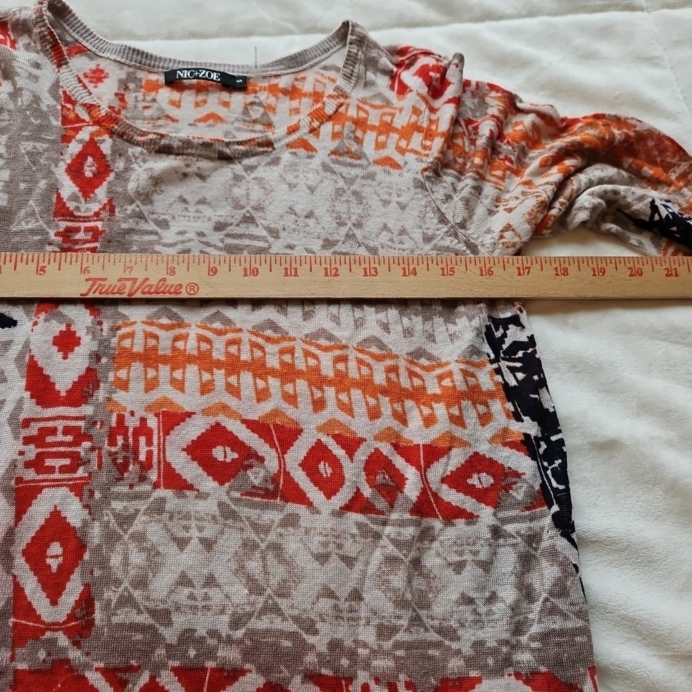 NIC+ZOE Womens Orange Geometric Tribal Print Linen Blend Knit Tunic Top Small - Picture 8 of 8